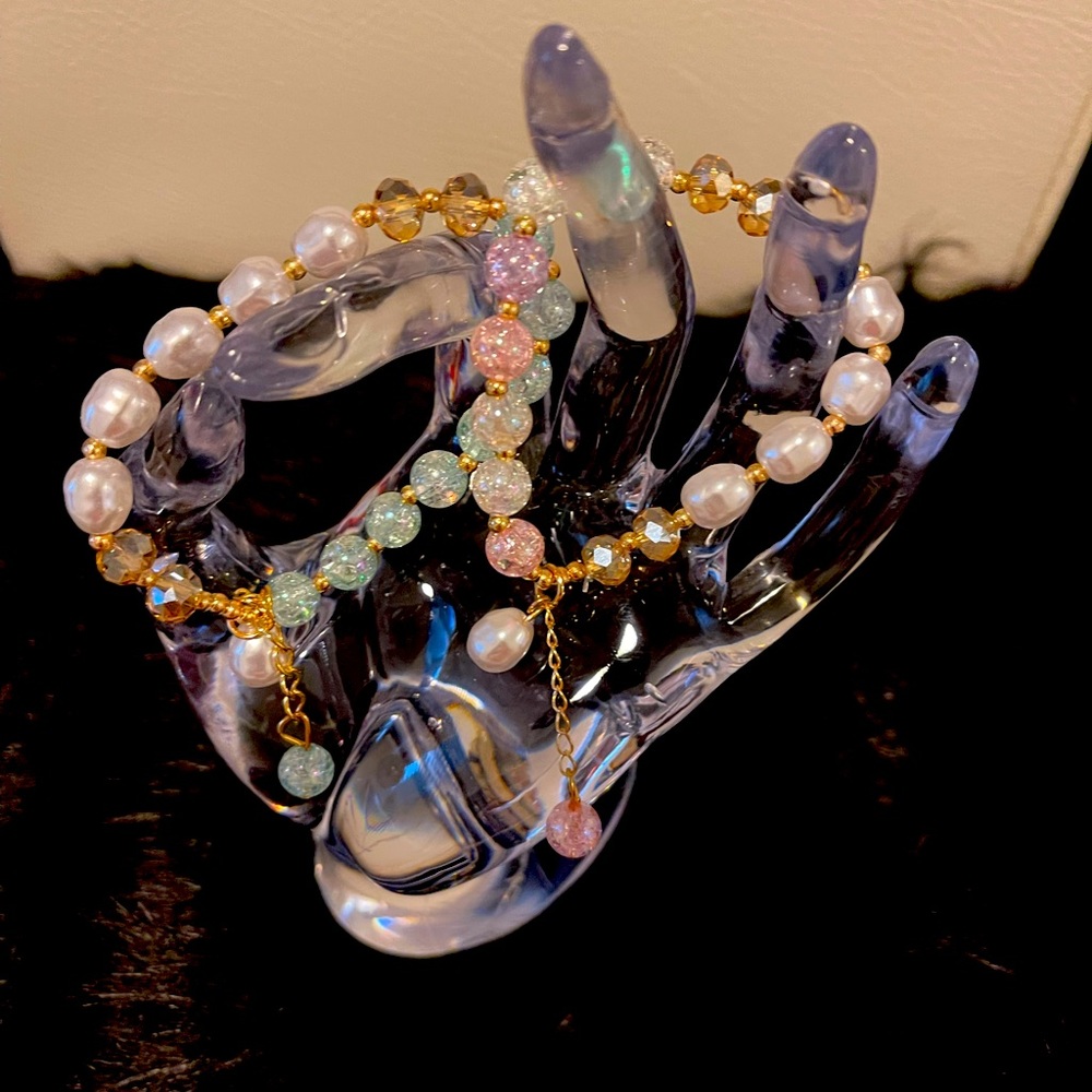 Beautiful 2 Piece Crystal Decor Beaded Bracelet